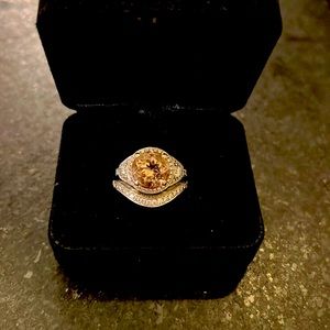 Morganite wedding set 14k white gold